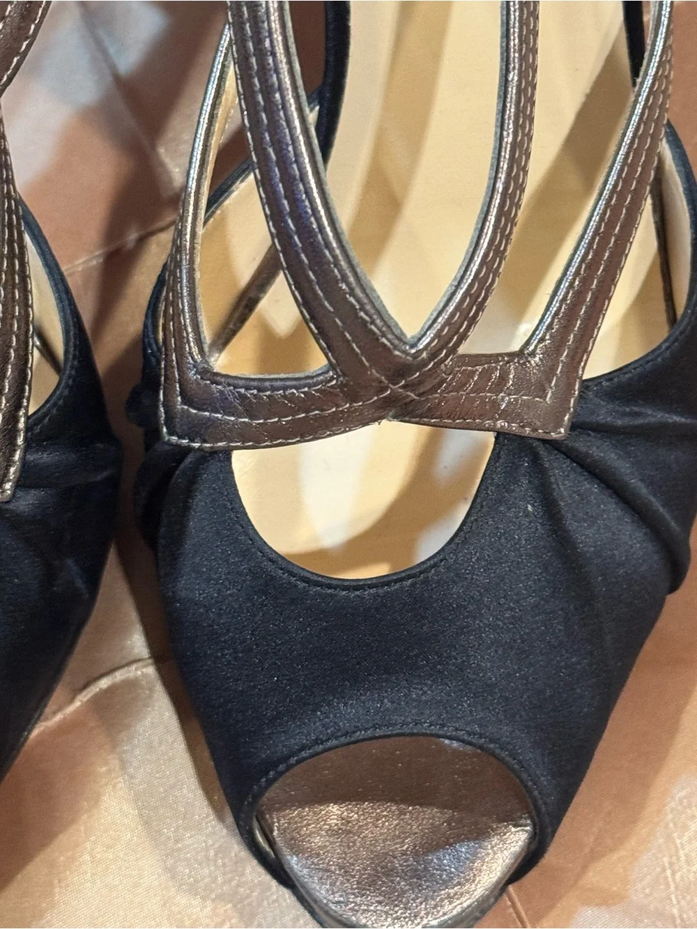 Christian Louboutin Black and Bronze Peep-Toe Slingback Heels